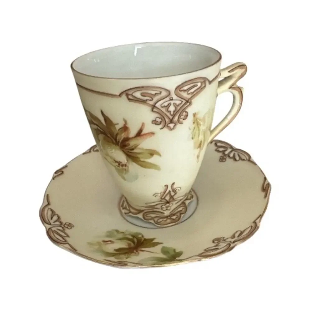 Vintage Silesia Old Ivory VII Art Nouveau Chocolate Cup and Saucer